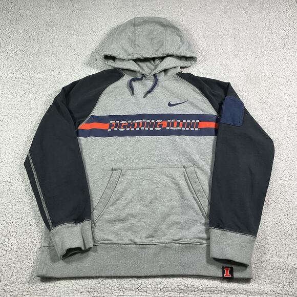 Fighting Illini Hoodie Mens L Nike Sweatshirt Illinois Swoosh NCAA Team Issued - Picture 1 of 16